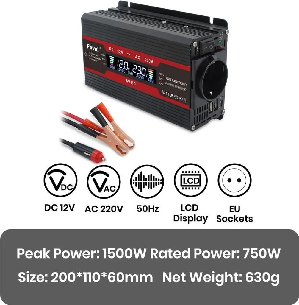 Onduleur 1500W pour Camping-Car et Bateau - 12V Noir Compact Robuste - 2