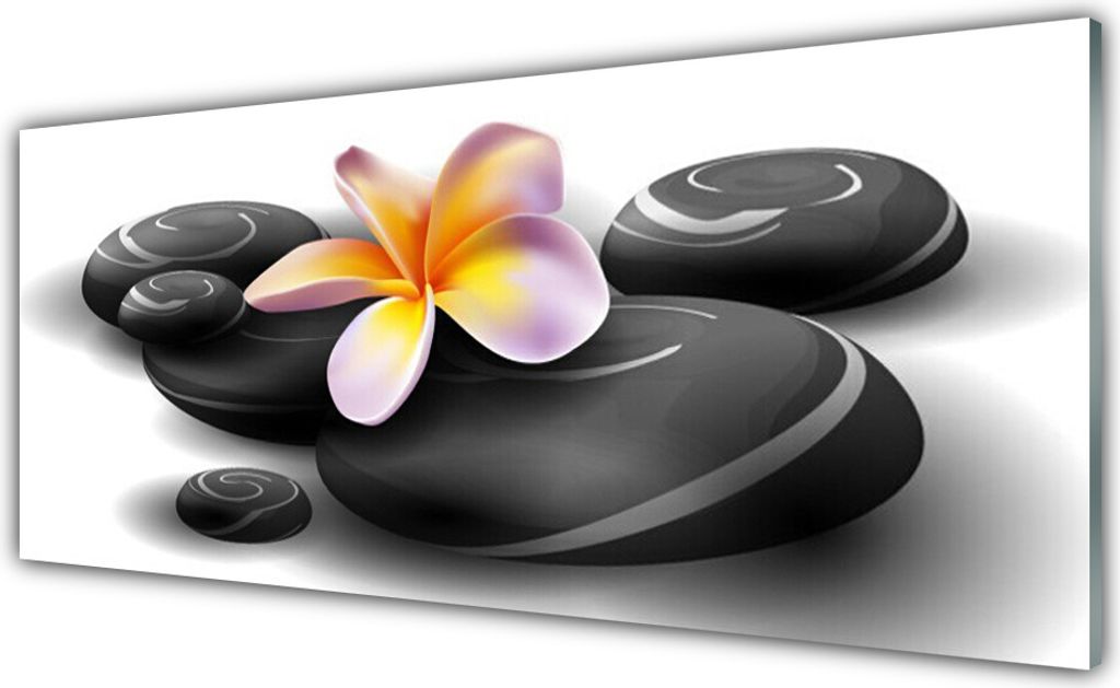 Küchenrückwand aus Glas 125x50cm Spritzschutz Blumen Steine Natur