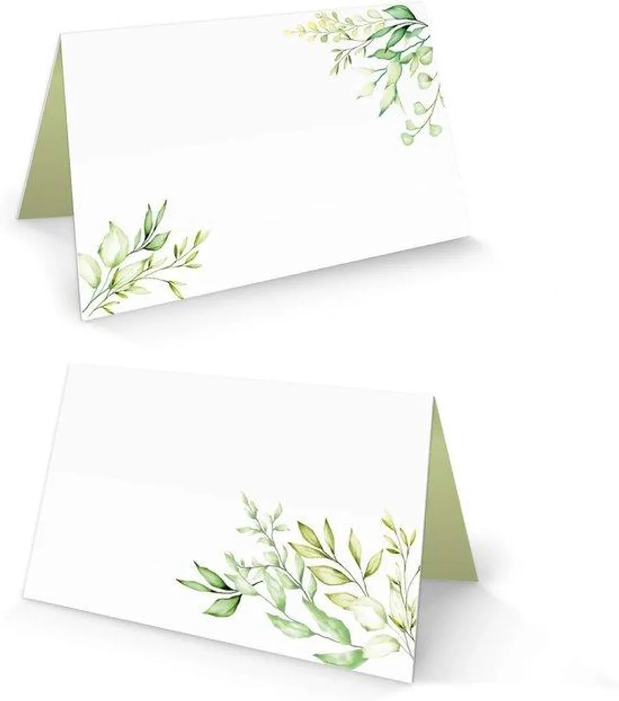 Cartes de table botaniques en papier rigide - 100 unités Blanc Vert