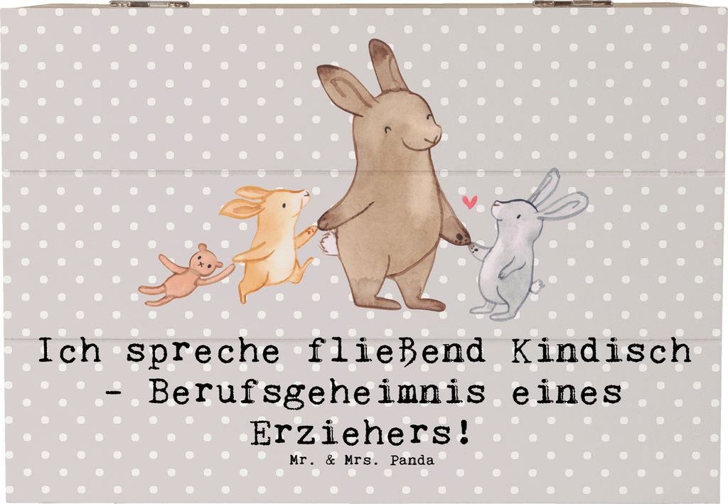 Mr. & Mrs. Panda Box Erzieher Kindisch 22 x 15 cm - Grau Pastell - Geschenk, geschenkkiste, Dankeschön, Berufsgestaltung, Hort, pädagogische Magi...