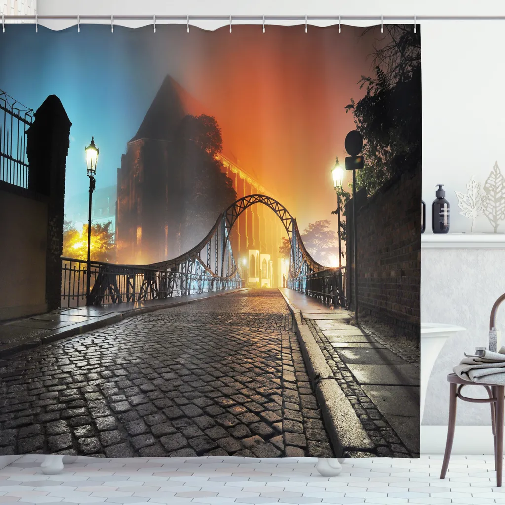 Tenda da Doccia Vintage ABAKUHAUS Old Town Bridge Grigio Arancio