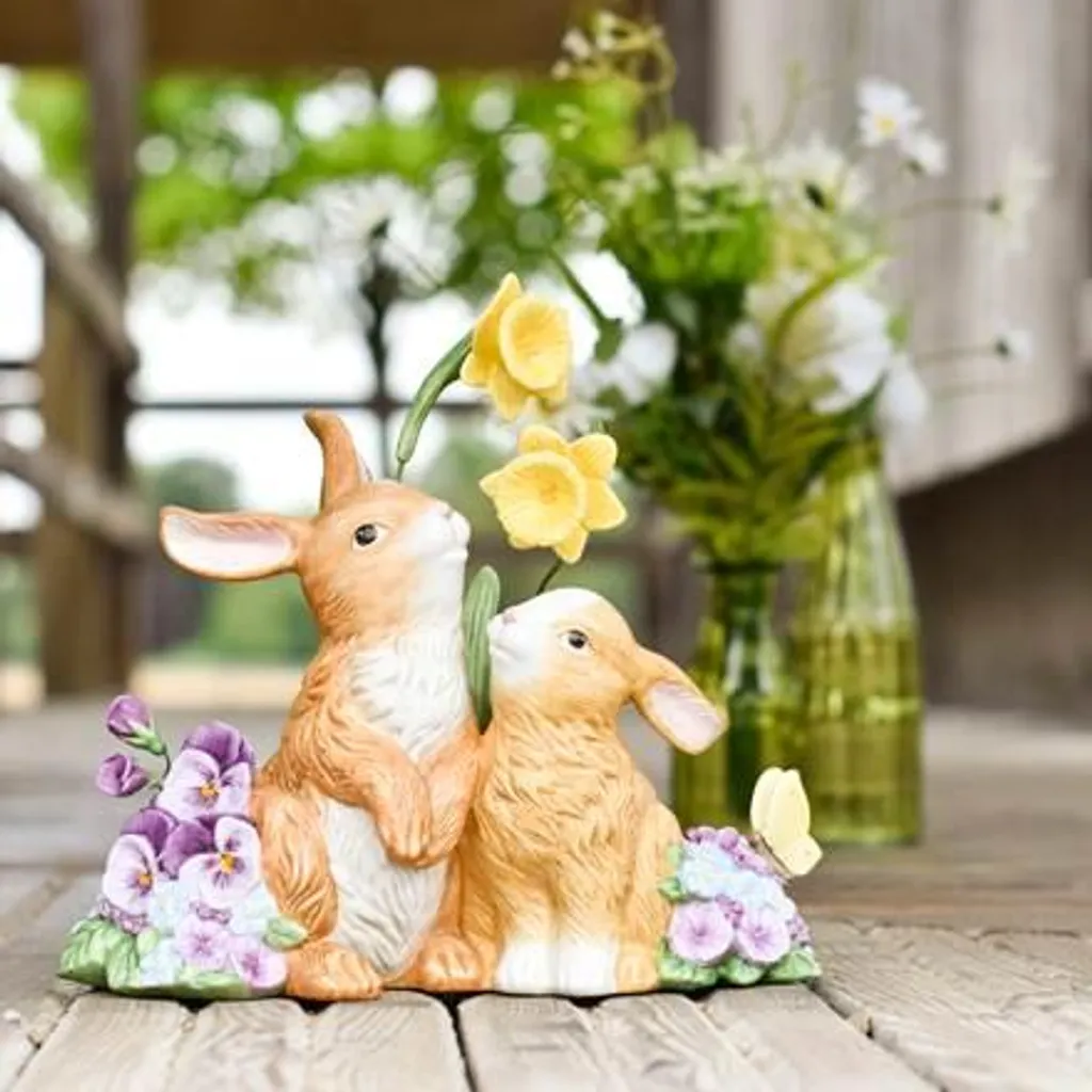 Statuette Couple de Lapins en Faïence Multicolore pour Décoration de Pâques - 9