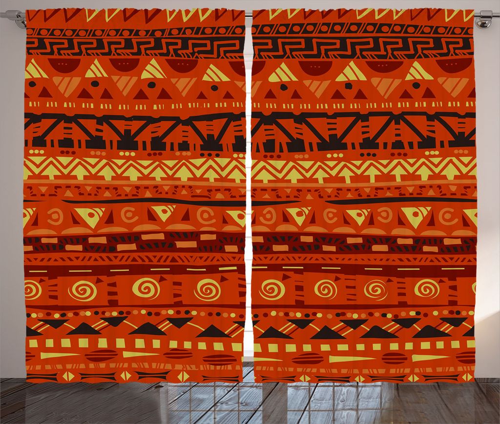 ABAKUHAUS Stammes Rustikaler Vorhang, geometrische Kunst, Wohnzimmer Universalband Gardinen mit Schlaufen und Haken, 280 x 175 cm, Orange Gelb