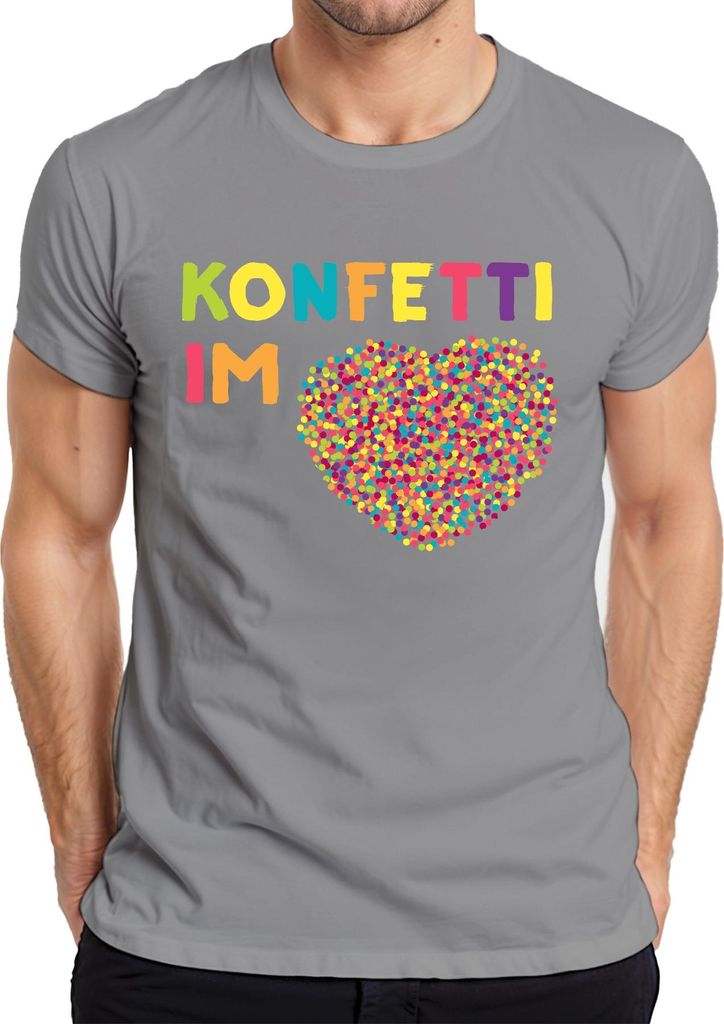Konfetti im Herzen Geburtstag Party Valentinstag Liebe bunt Herren T-Shirt, Grau, XL