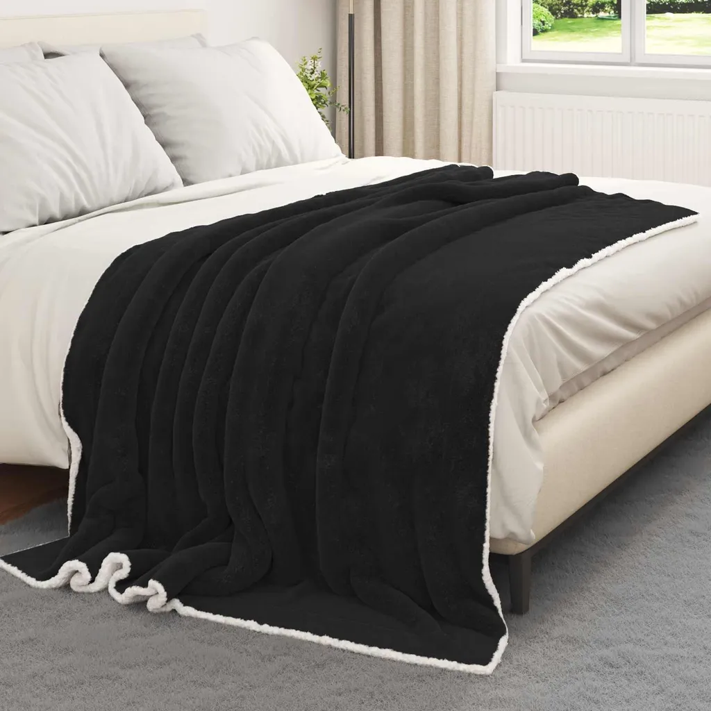 Coperta Plaid vidaXL Nero 150x200 cm - Arredo Casa Pile Soft Touch - 3