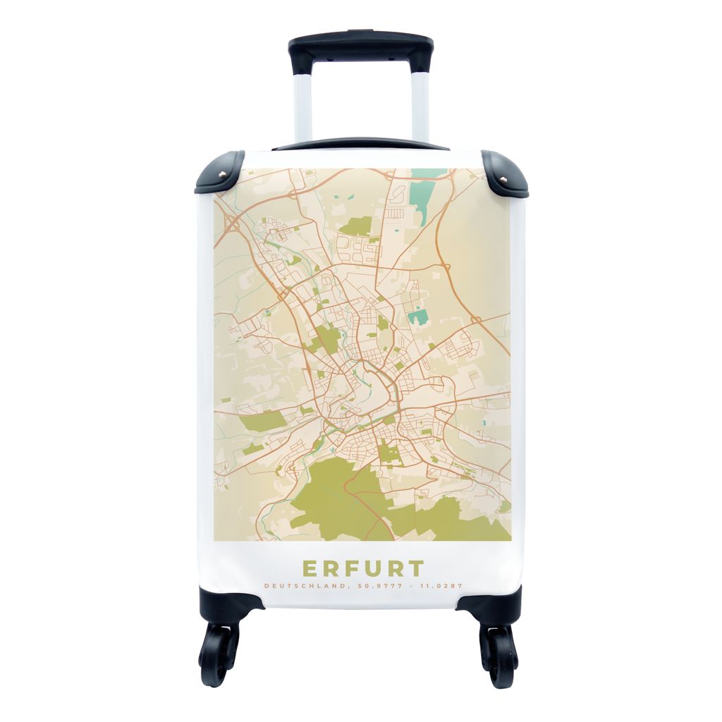 MuchoWow Koffer Handgepäck Trolley Rollkoffer Kleine Reisekoffer mit 4 Rollen - Karte - Erfurt - Jahrgang - Karte - Cabin Size < 55x40x23 cm & 5...