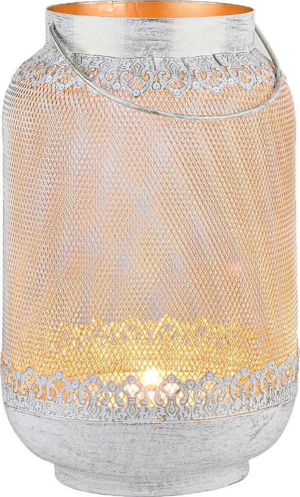 Marrakesch Boho Deko Windlicht Laterne 32cm aus Metall in weiß | Teelichthalter als Tischdeko Wohnzimmer Deko | Kerzenhalter Windlichter Edna als ...