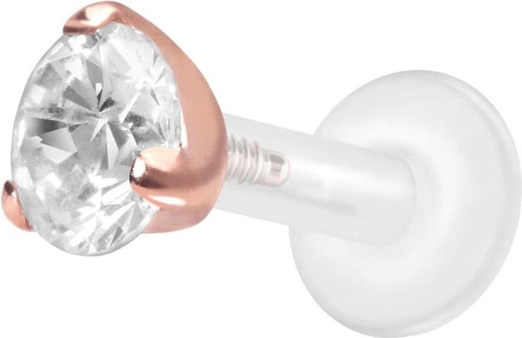 Ohrpiercing, Nasenpiercing PTFE Labret mit Innengewinde + Titan-Aufsatz EINGEFASSTER KRISTALL RoséGold Stablänge: 6mm | Stabstärke: 1,6mm | Kris...