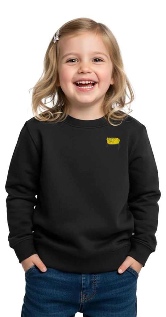 Spreadshirt SpongeBob Schwammkopf Stick Brustmotiv Kinder Premium Pullover, 134/140 (8 Jahre), Schwarz