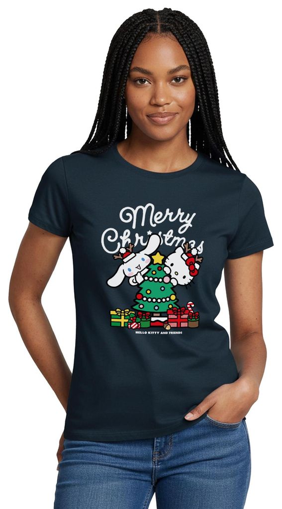 Spreadshirt Hello Kitty Und Cinnamoroll Weihnachten Frauen T-Shirt, S, Navy