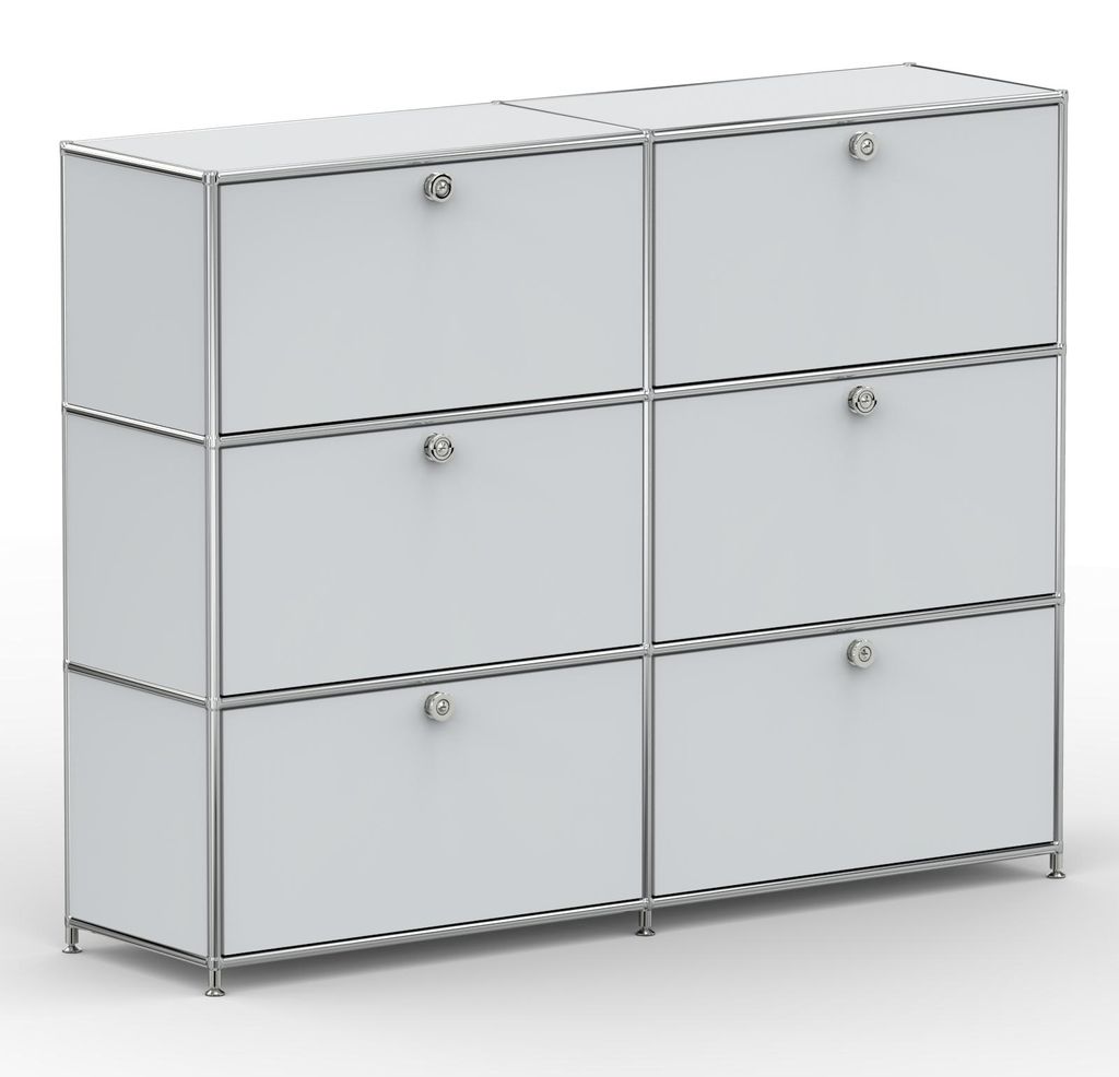 Hochschrank, 6 Schubladen, Schloss, Breite 152 cm, Lichtgrau