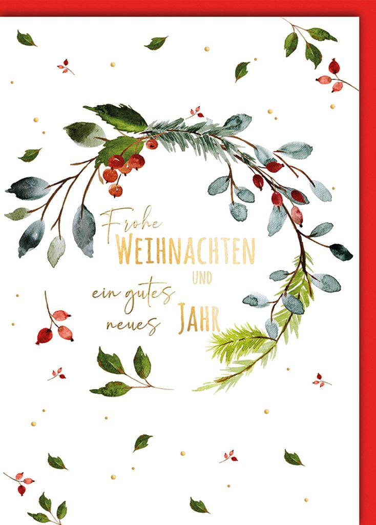 Weihnachten - Karte mit Umschlag - Aquarell Kranz