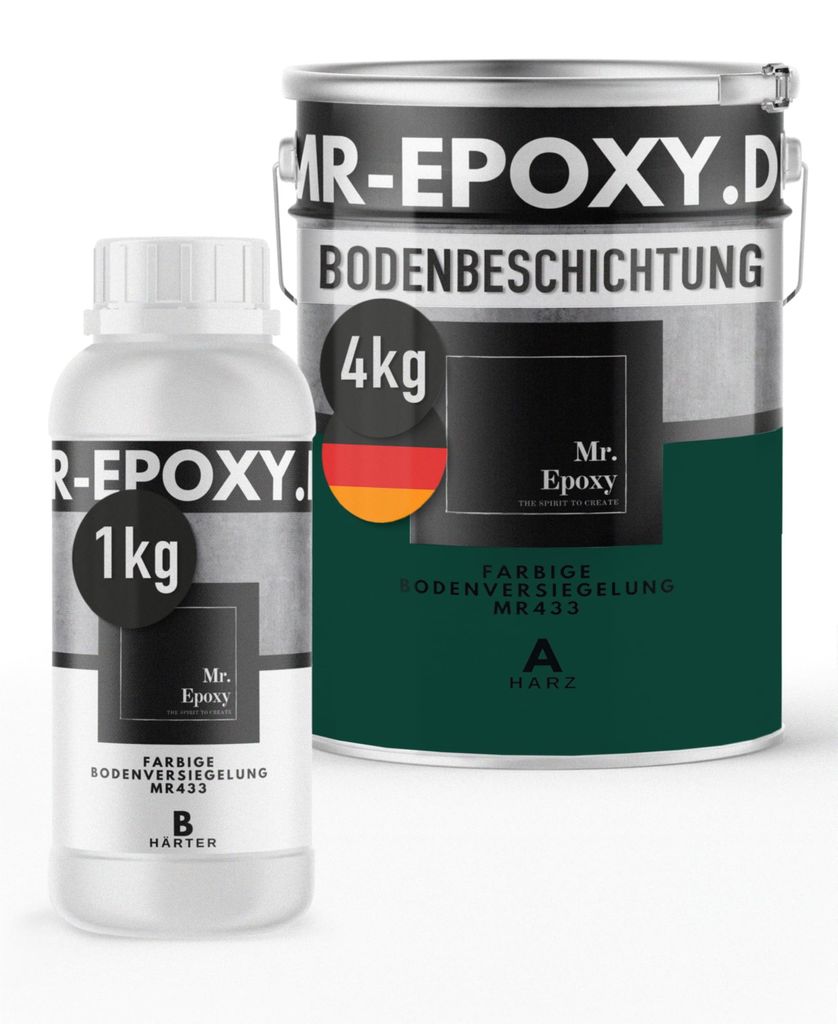 Mr. Epoxy Epoxidharz Bodenbeschichtung (5 kg, RAL 6005 Mossgrün) - 2K Betonfarbe für Garagen, Keller & Werkstatt Boden - Flüssigkunststoff Epoxi...