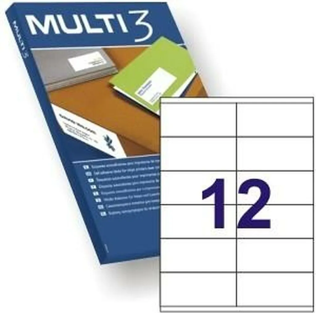 1200 Etichette 105x48 Multi-3 - 100 Fogli A4 per Ufficio e Archiviazione