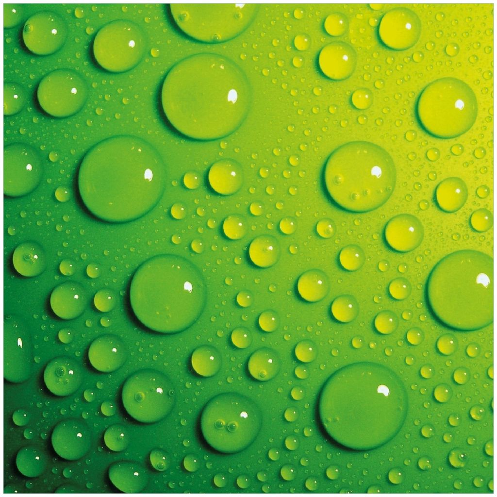 Wallario Premium Glasbild, freischwebende Optik, kräftige Farben, Größe 30 x 30 cm Motiv Wassertropfen auf Grün