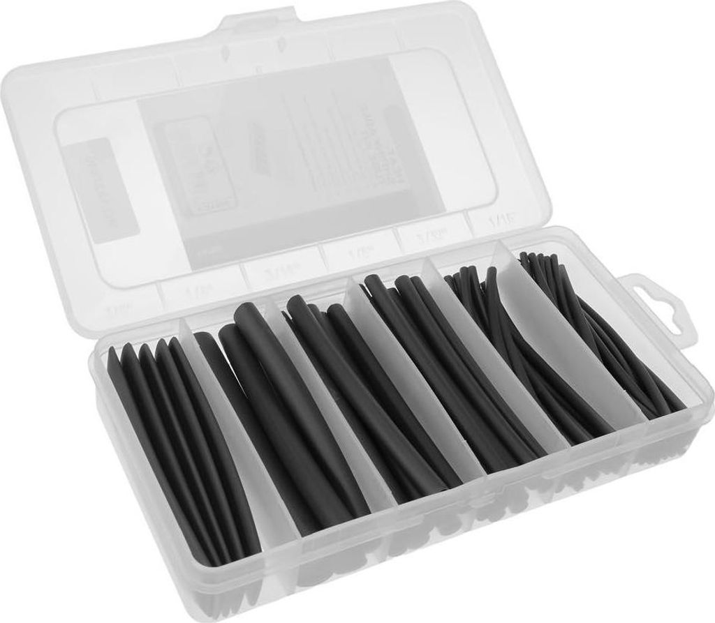 Schrumpfschlauch-Set - Schwarz mit Kleber 10 cm - 85 Stück - in Aufbewahrungsbox
