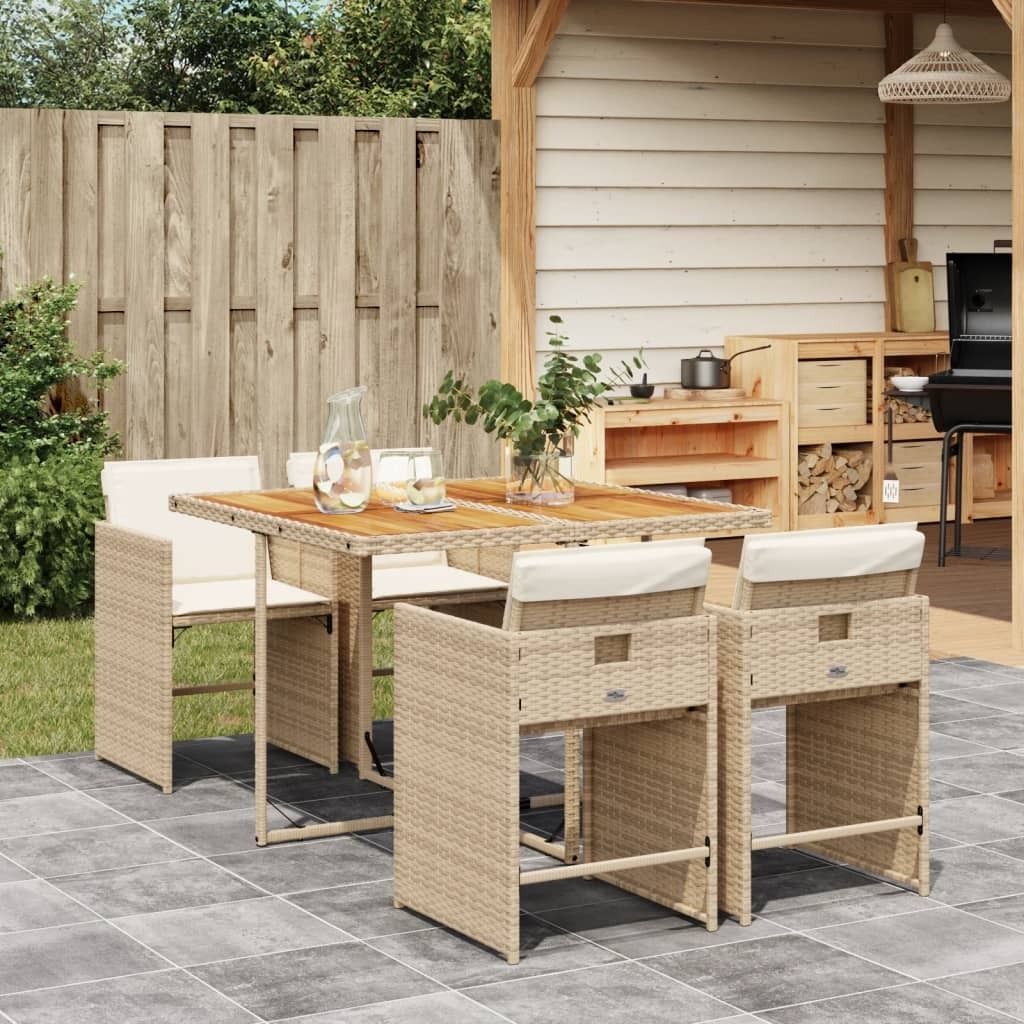 Maison Exclusive - 5-tlg. Garten-Essgruppe mit Kissen Beige Poly Rattan