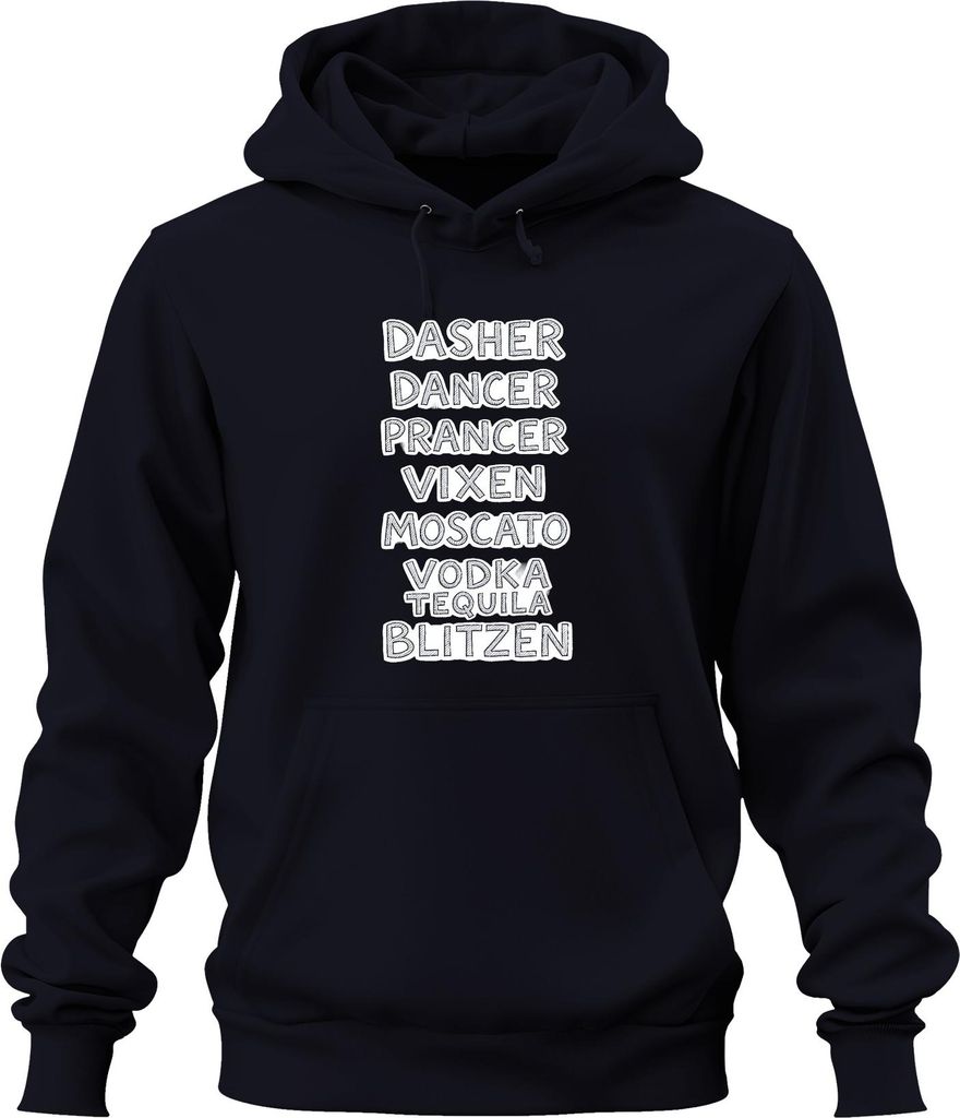 Dasher Dancer Prancer Vixen Moscato Vodka Geschenk Lustig Party Uni Hoodie Kapuzenpullover, Navy, S