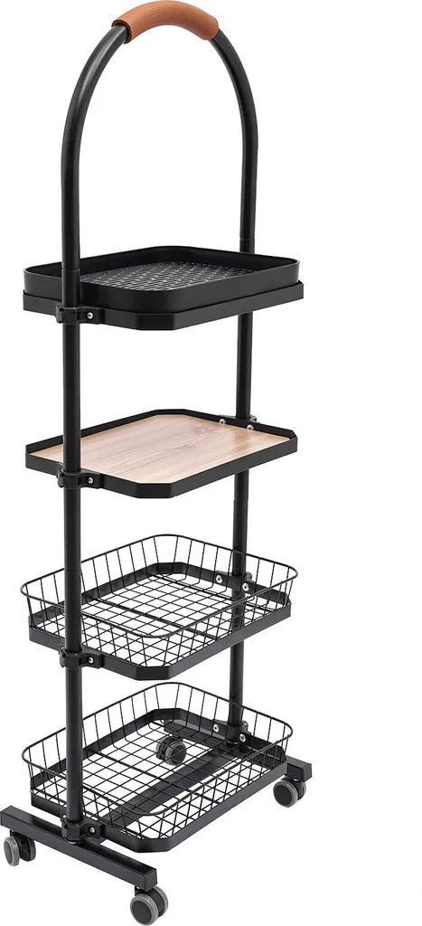 Petit meuble de rangement pour bureau et cuisine - Étagère 4 niveaux noire