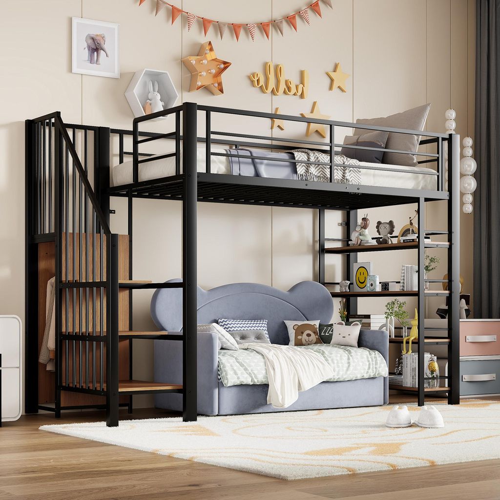 Sweiko Lit surélevé 90x200, avec escalier de sécurité, Image du produit 