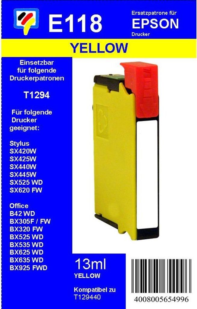 T1294 - yellow - Dr. Inkjet Ersatzdruckerpatrone mit 13 ml Inhalt