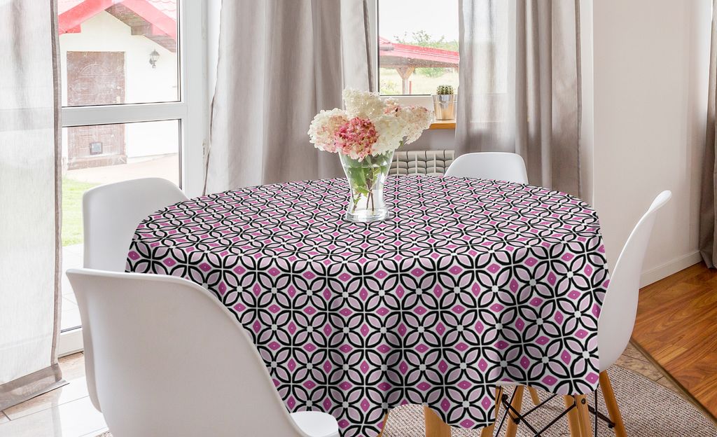 ABAKUHAUS Jahrgang Runde Tischdecke, Vibrant Tone Kreise Motive, Kreis Tischdecke Abdeckung für Esszimmer Küche Dekoration, 150 cm, Pale Mauve un...