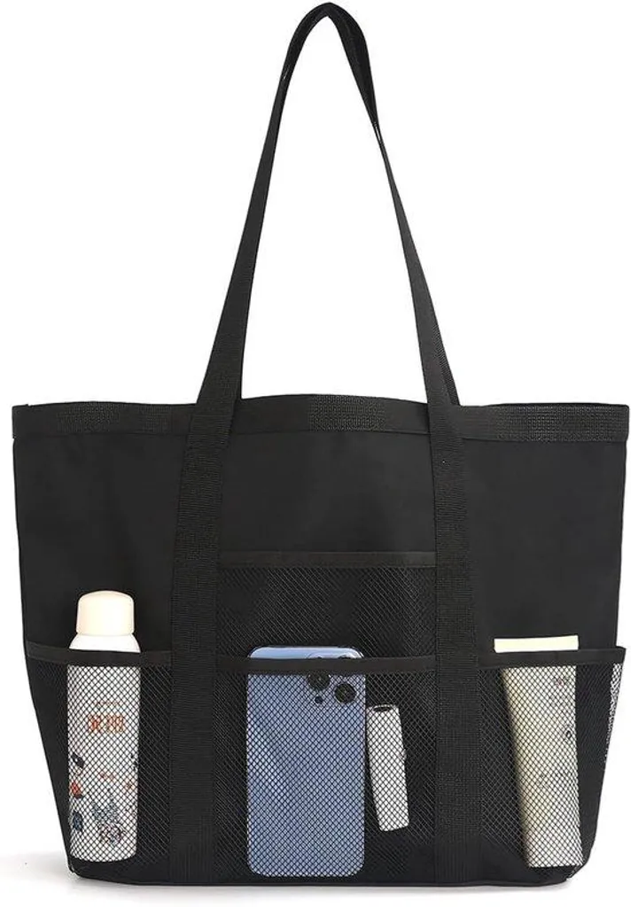 Sac de plage pliable noir pour femme - Grand format chic et léger
