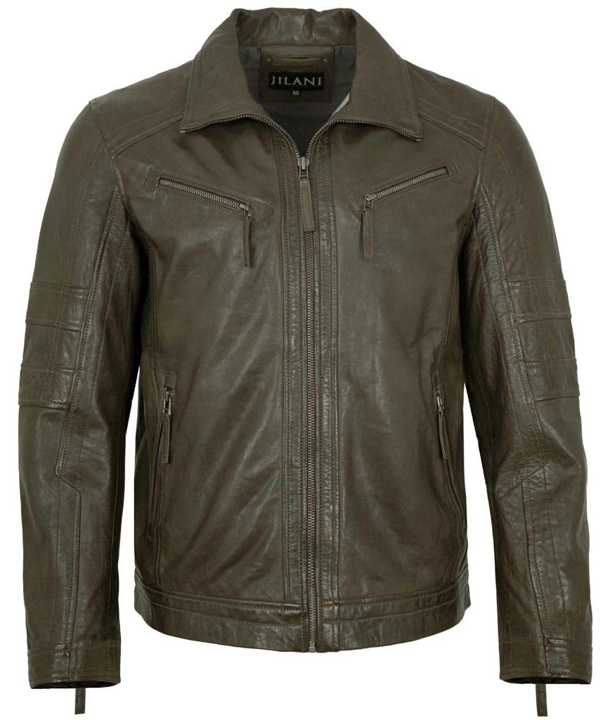 Jilani - Herren Lederjacke Lammnappa dark olive : 52