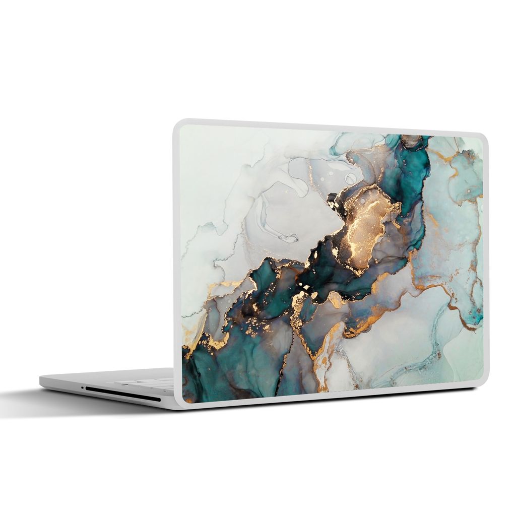MuchoWow Laptop Aufkleber Sticker Cover Blau - Marmor - Gold 32.5x23.5 cm - Sticker für Laptop - Selbstklebend