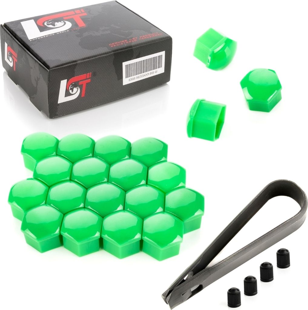 20x Radschrauben Kappen Radschraubenkappen Set 17mm grün Glanz für VW SEAT SKODA