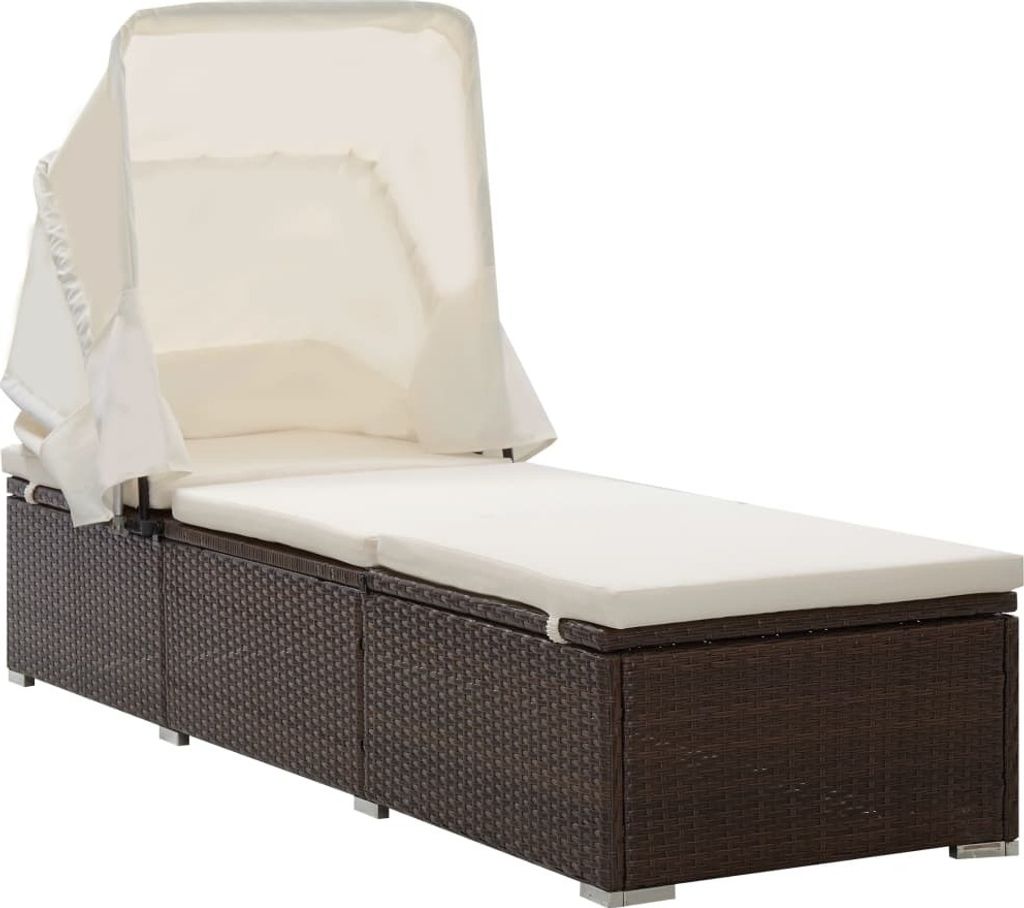 "im Angebot" Sonnenliege - für den Garten - 1 Person - mit Sonnenschutz und Auflagen Poly Rattan Braun - Gartenliegen CC20045