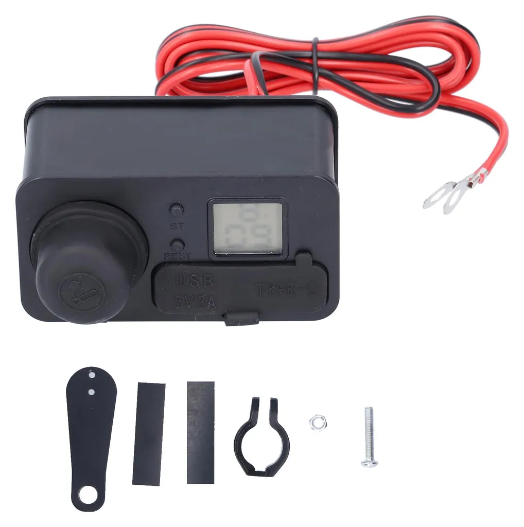 Chargeur moto 12V USB Type-C avec prise allume-cigare étanche noir
