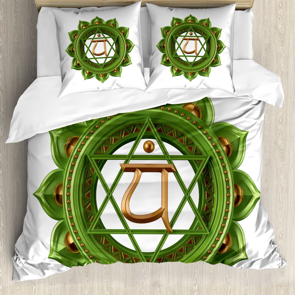 ABAKUHAUS Chakra Bettbezug, Glimmer Chakra Gleichgewicht, Milbensicher Allergiker geeignet mit Kissenbezügen, 155 cm x 220 cm - 80 x 80 cm, Grün ...