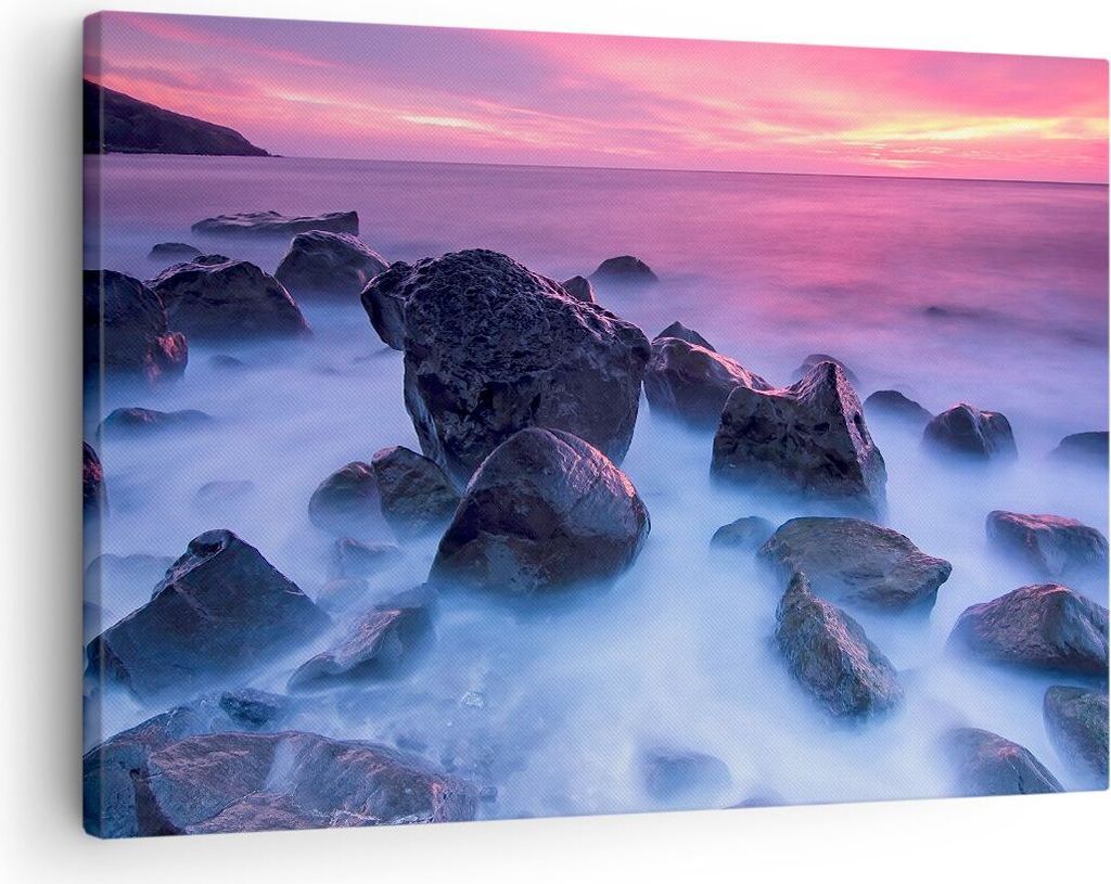 Bild auf Leinwand - Leinwandbild - Strand ufer wolken dämmerung - 70x50cm - Wand Bild - Wanddeko - Leinwanddruck - Bilder - Kunstdruck - Wanddekor...