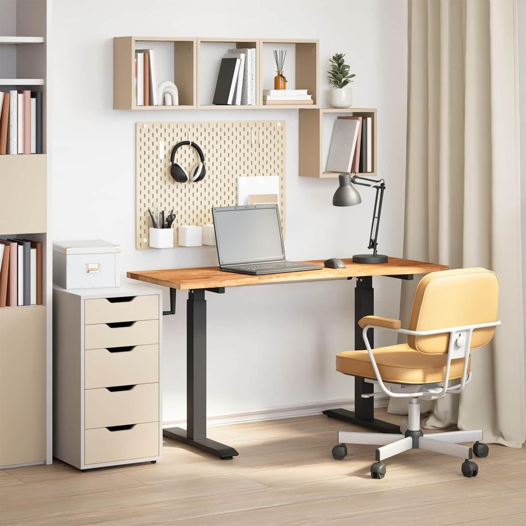 "Schlussverkauf" Schreibtisch 1 Person - Computertisch Bürotisch - Schwarz und Hellbraun 140x60 cm Massivholz Eiche C17260
