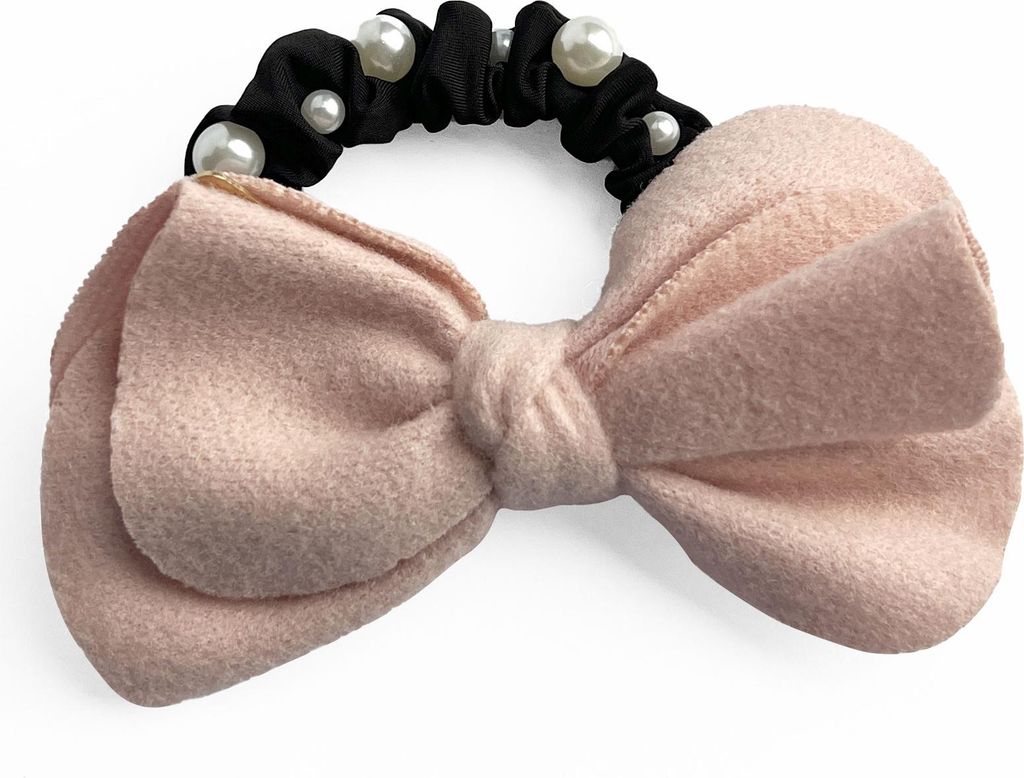 Elegantes Haargummi aus Satin mit Schleife & Perlen in Rosa