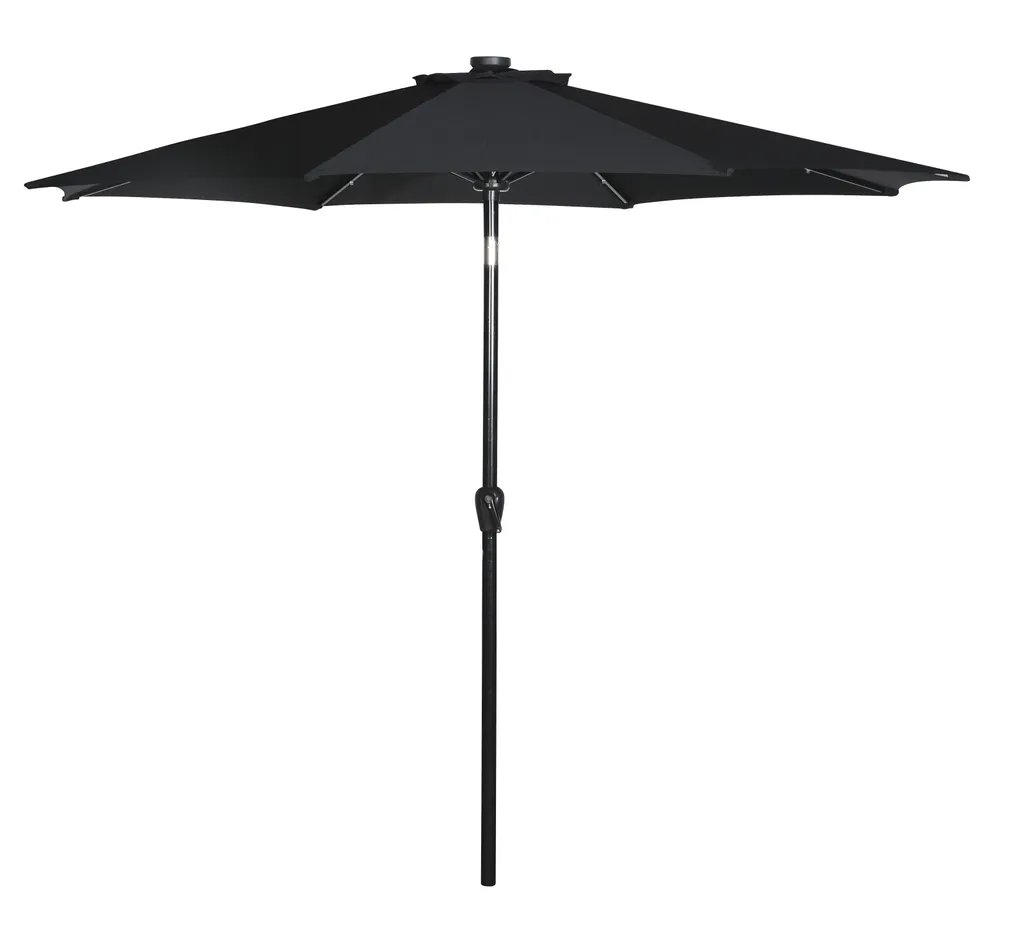 Parasol inclinable Ø3m LED solaires Rices manivelle haute qualité Noir