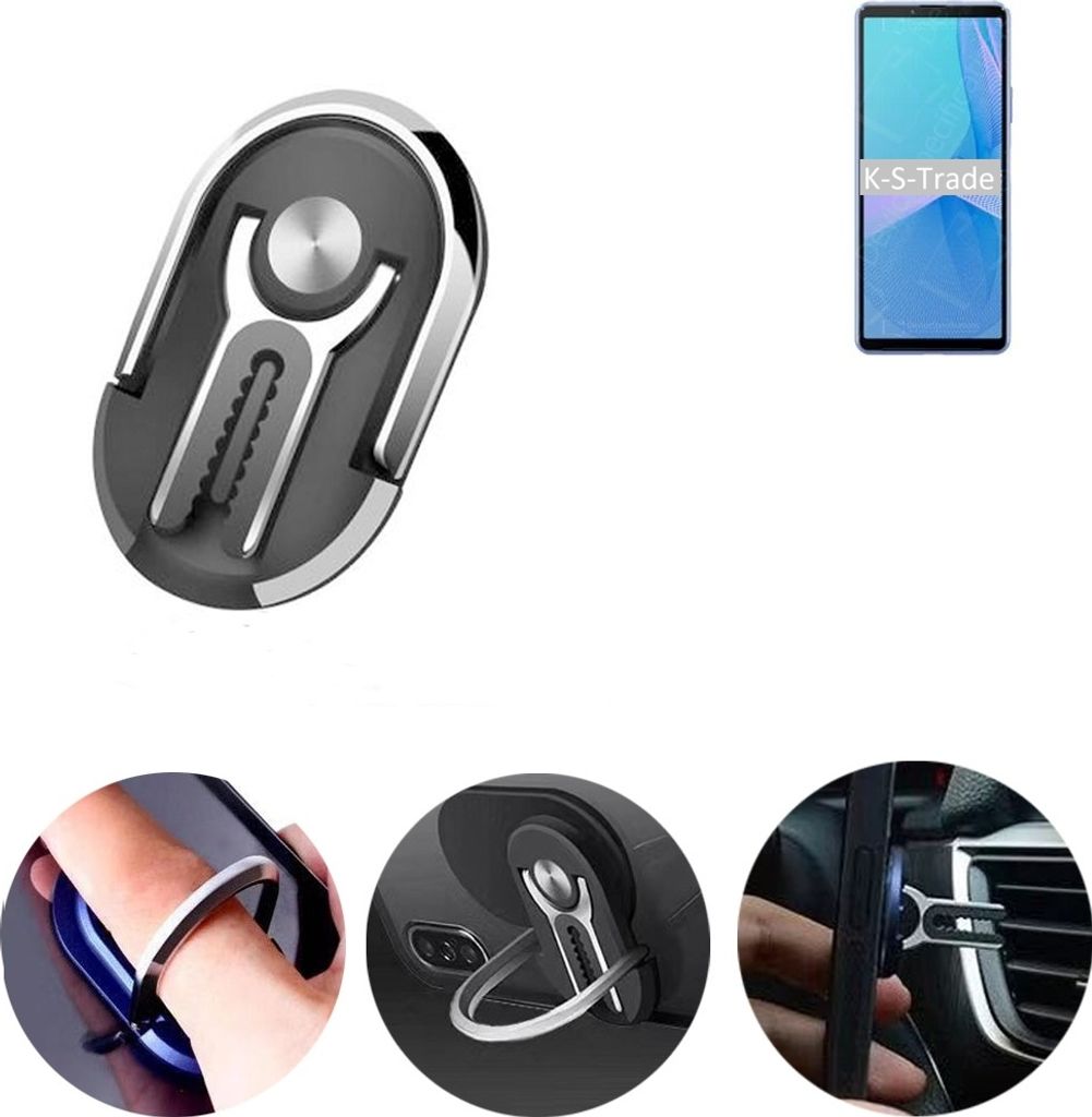 K-S-Trade 3in1 Smartphone-Ring Handy-Ring kompatibel mit Sony Xperia 10 III Fingerhalterung Handyring Tischständer Lüftungsgitter-Halterung Tisch