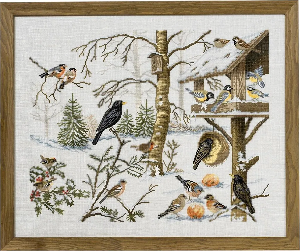 Grand Kit de Broderie Oiseau Eva Rosenstand sur Toile Lin 55x45cm