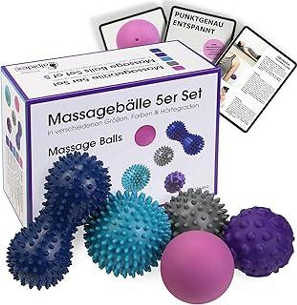 5er Set Massagebälle Igelbälle Lacrosse | verschiedene Härtegrade für Rücken, Beine & Füße | inkl. E-Book mit Übungen