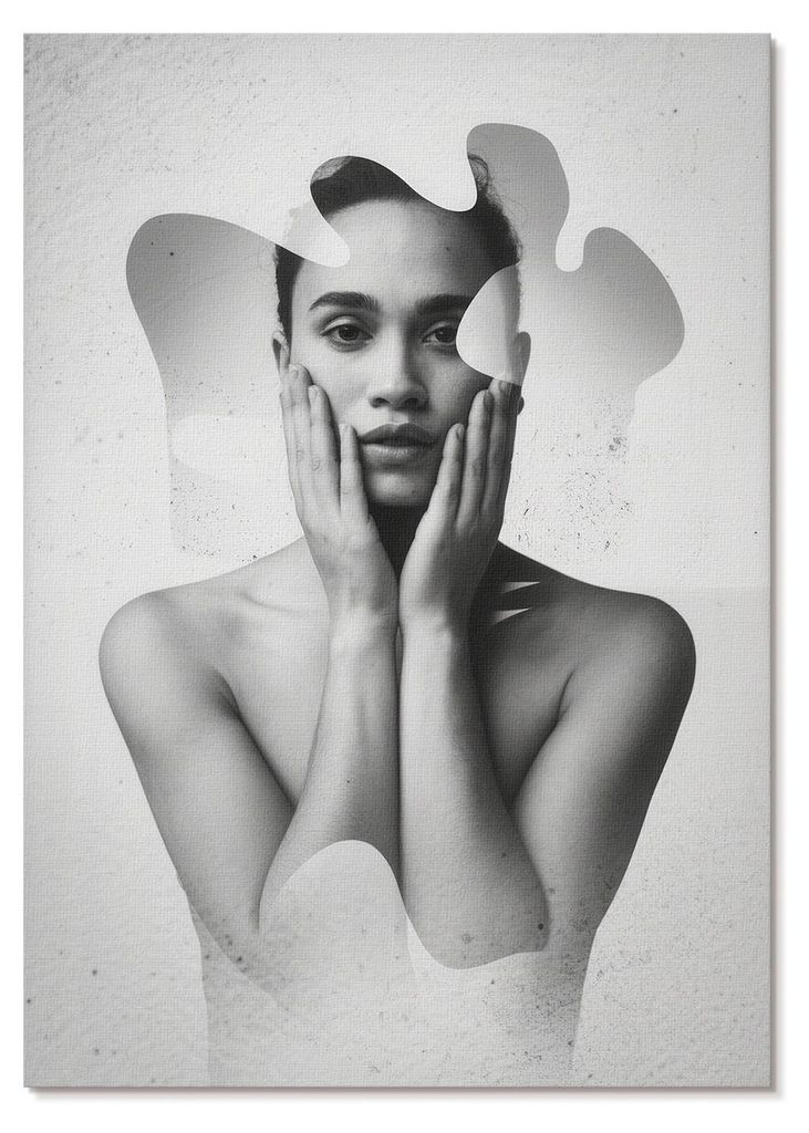 POSTER - 42x59 cm (A2) - Monika Wójcik - Schwarz-Weiß-Porträt mit abstrakten Mustern - Wandbild für Wohnzimmer Schlafzimmer & Flur, Modernes Po...