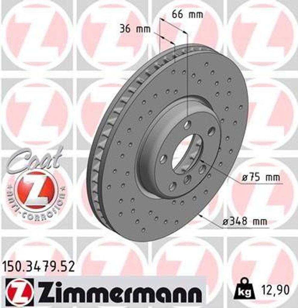 ZIMMERMANN 150.3479.52 Bremsscheibe OE 34116785670 kompatibel mit 7er F01, 6er F06, 6er F13, 6er F12, 5er F11, 5er F07, 5er F10