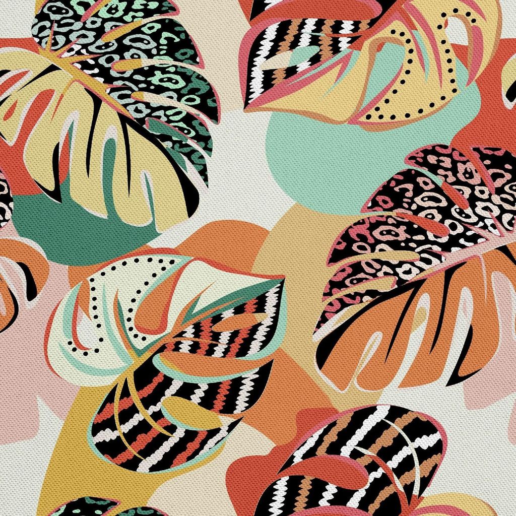 OUTDOOR DEKOSTOFFE OXFORD - Motiv bunte Monsterblätter