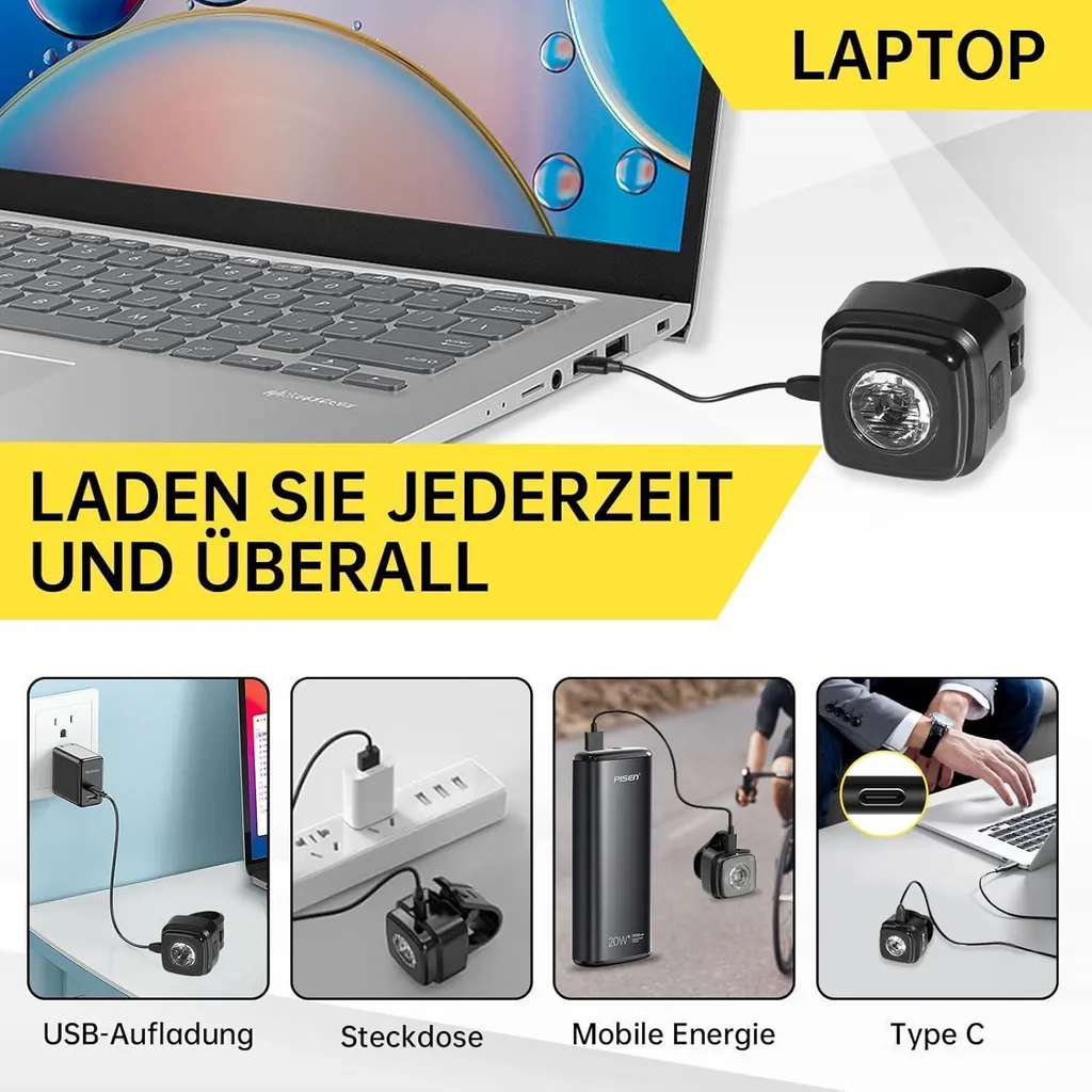 Ensemble lampes vélo LED rechargeables USB et certifiées StVZO sécurité - 4