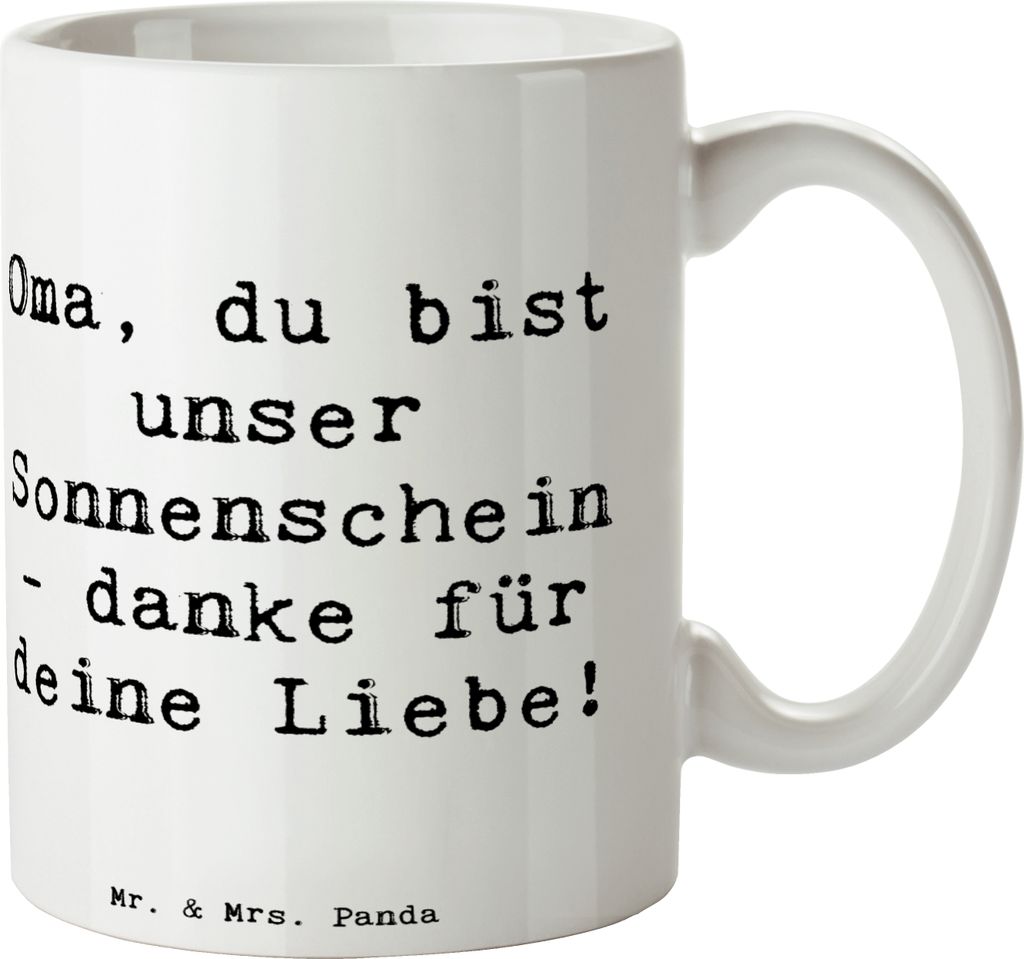 Mr. & Mrs. Panda Trinkbecher Spruch Oma Sonnenschein - Weiß - Geschenk, Kaffeetasse, Tasse, handgefertigt, Kaffeebecher, Kakaotasse, Aufmerksamkei...