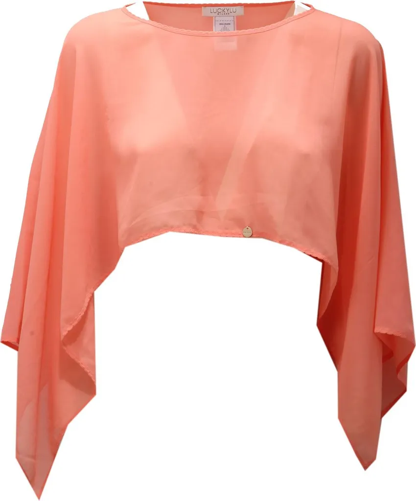 4895AD coprispalle donna LUCKYLU coral rose poncho shrug woman