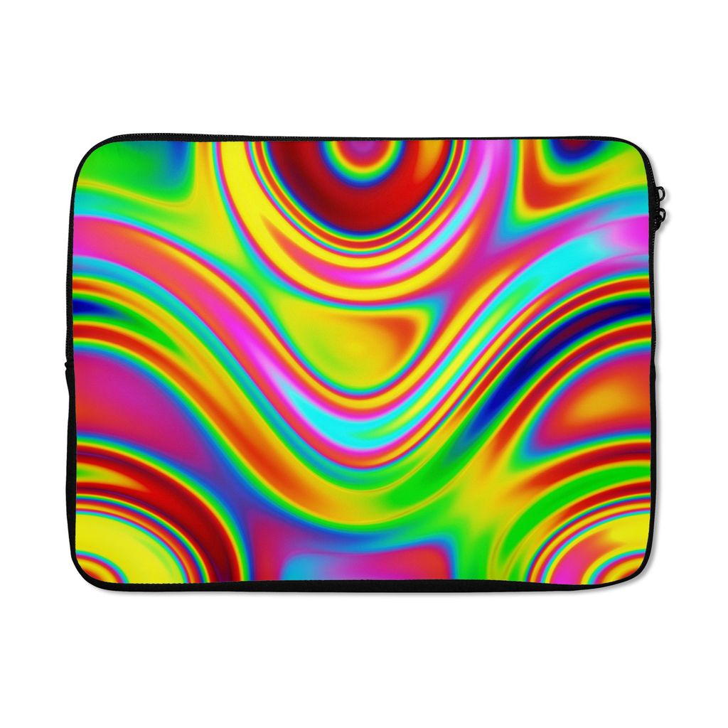 MuchoWow Laptop Hülle 17 Zoll Laptoptasche Kunst - Wellen - Farben - Psychedelisch - Zipper - Schutzabdeckung
