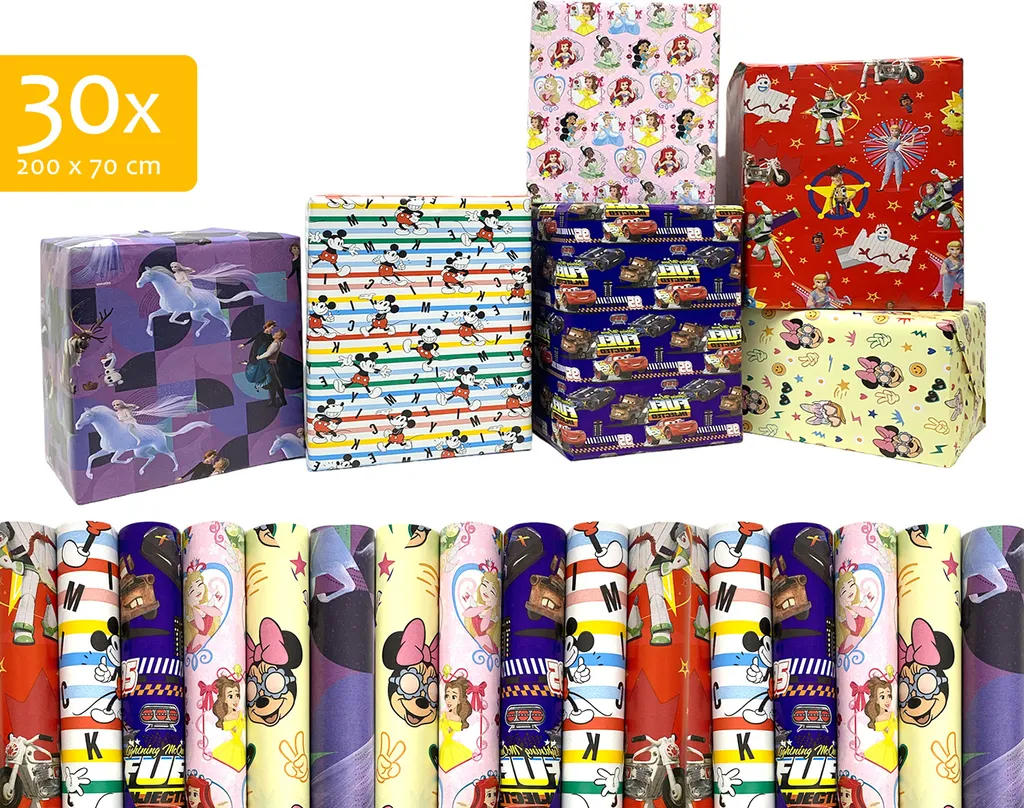 Stock Carta Regalo Disney 30 Rotoli - Formato Grande 200x70cm