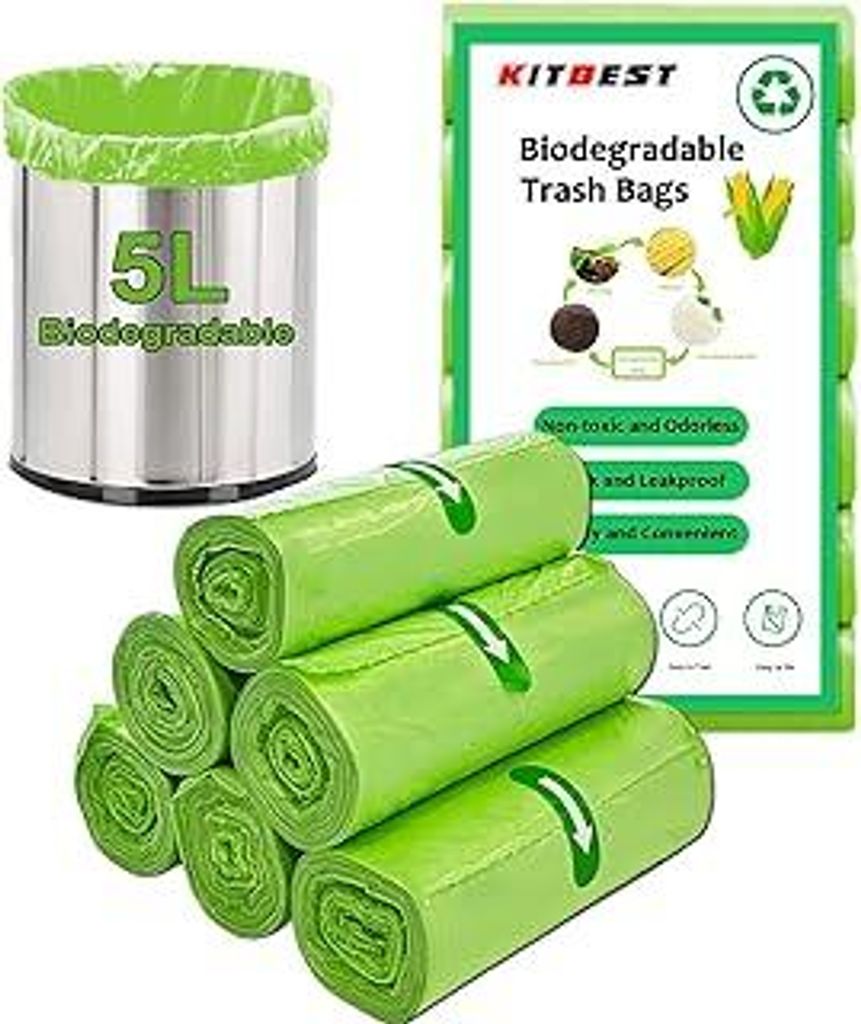Biomüllbeutel 5 Liter x 120, KITBEST 1.2 gal Müllbeutel 5L Biomülltüten Kompostierbare Müllbeutel Müllsack, Beutel Küchen Lebensmittel Abf...
