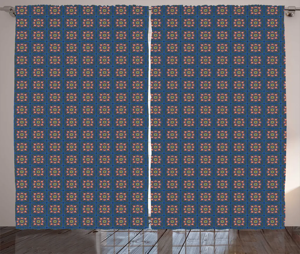 ABAKUHAUS Rideau Rustique Bohème à Fronces Motif Talavera 280 x 225 cm